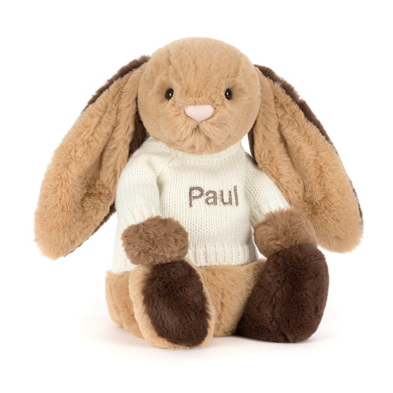 Image of Bashful Patchwork Brown Bunny With Personalized Cream Jumper variant 1