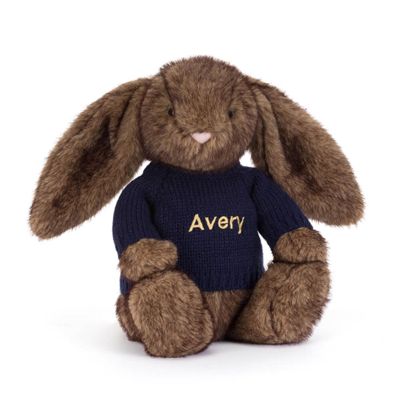 Image of Hoppleston Luxe Bunny with Personalised Navy Jumper variant 1