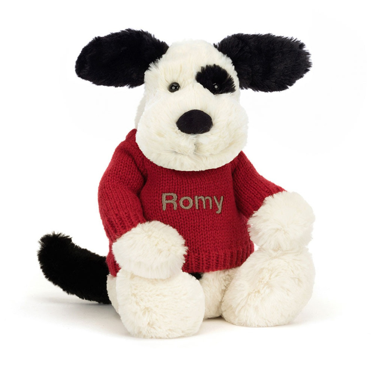 Image of Bashful Black & Cream Puppy With Personalized Red Jumper variant 1