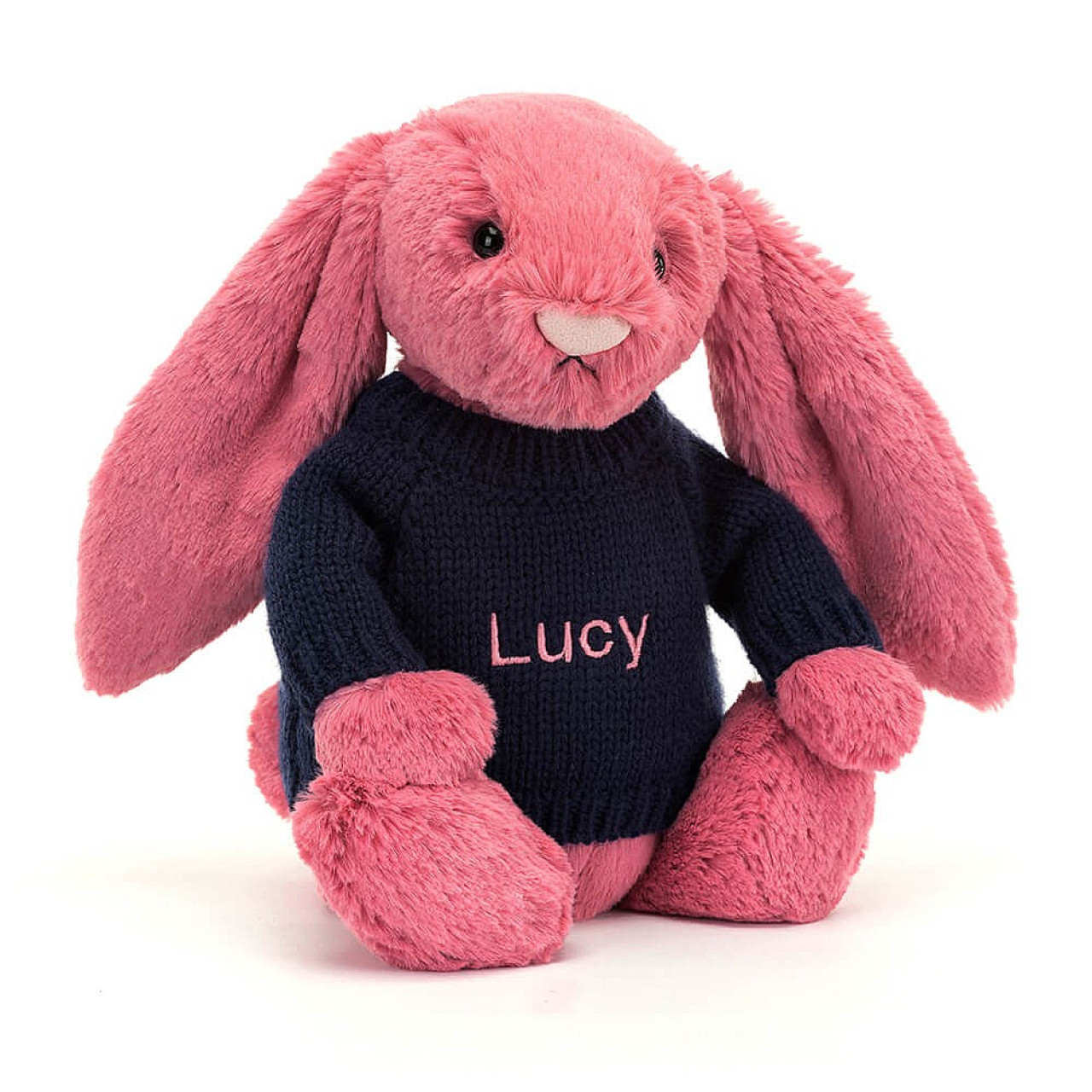 Bashful Cerise Bunny With Navy Personalised Jumper