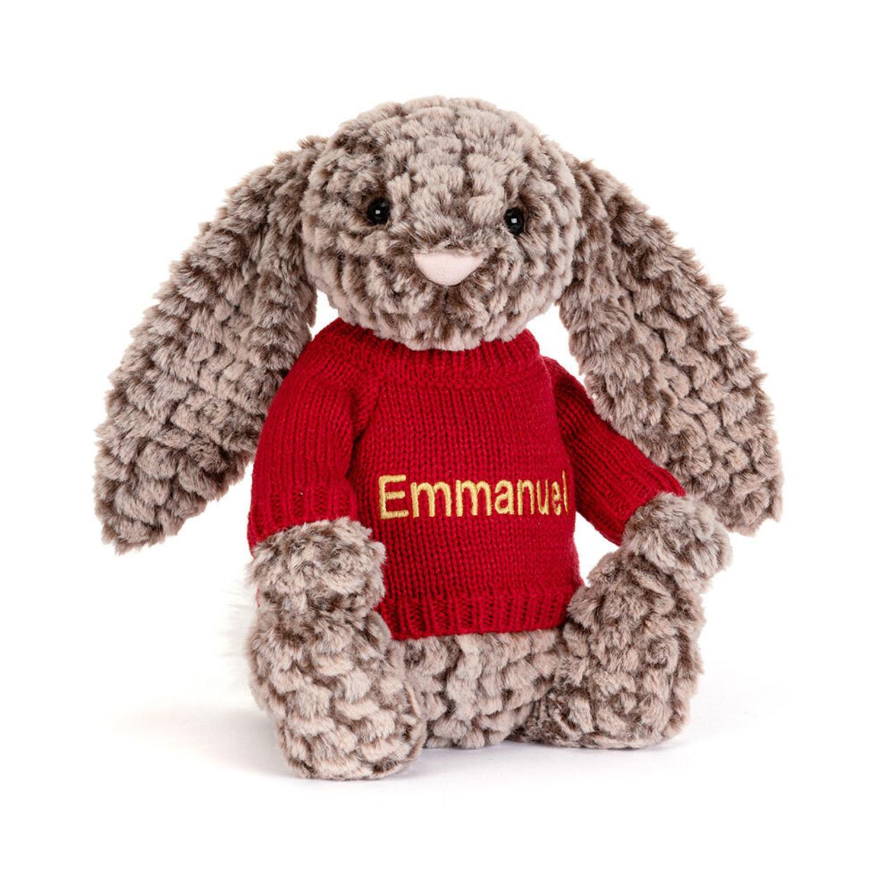 Image of Bashful Luxe Bunny Pine with Personalised Red Jumper variant 1