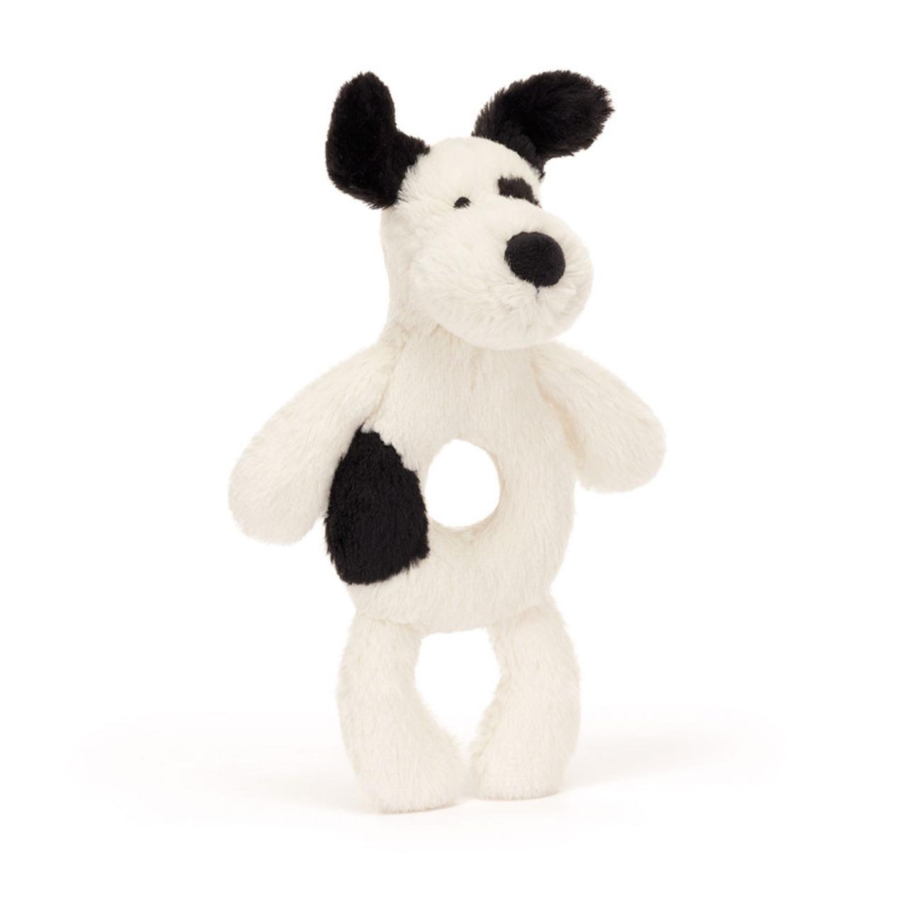 Image of Bashful Black & Cream Puppy Ring Rattle variant 1